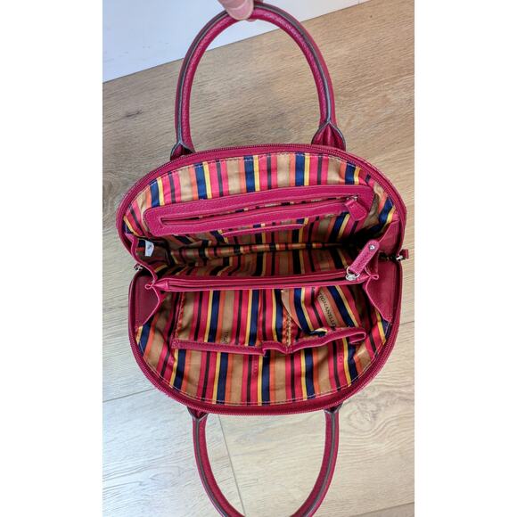 Tignanello Quilted Leather Crescent Satchel Organizer Bag Raspberry Pink Red - Picture 10 of 12